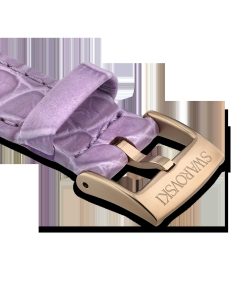 Watch strap 17 mm (0.67") width/Leather with stitching/Purple/Rose gold-tone finish