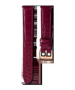 Watch strap 15 mm (0.59") width/Leather with stitching/Red/Rose gold-tone finish