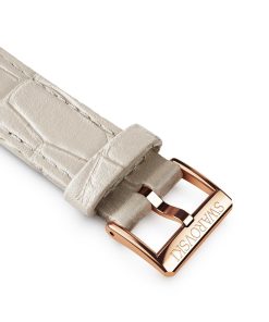 Watch strap 16 mm (0.63") width/Leather with stitching/Gray/Rose gold-tone finish