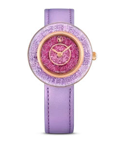 Crystalline Lustre watch Swiss Made/Leather strap/Purple/Rose gold-tone finish