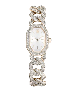Dextera Chain watch Swiss Made/Crystal bracelet/White/Champagne gold-tone finish
