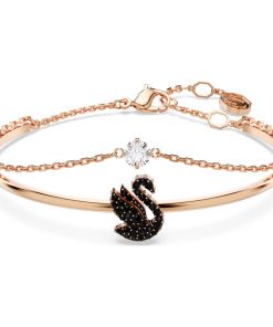 Swan bangle Swan/Black/Rose gold-tone plated