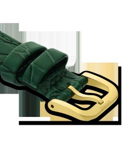 Watch strap 16 mm (0.63") width/Leather with stitching/Green/Gold-tone finish