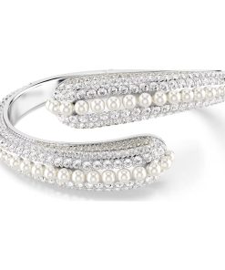 Sublima cuff Crystal pearl/Round cut/White/Rhodium plated