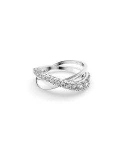 Twist ring Round cut/White/Rhodium plated
