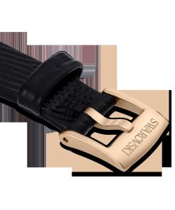 Watch strap 13 mm (0.51") width/Leather/Black/Rose gold-tone finish