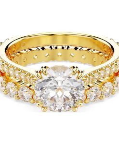 Stilla ring Set (2)/Round cut/White/Gold-tone plated