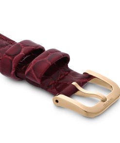 Watch strap 16 mm (0.63") width/Leather with stitching/Red/Rose gold-tone finish