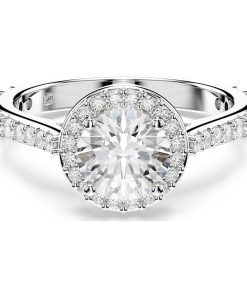 Una Angelic ring Round cut/White/Silver-tone finish